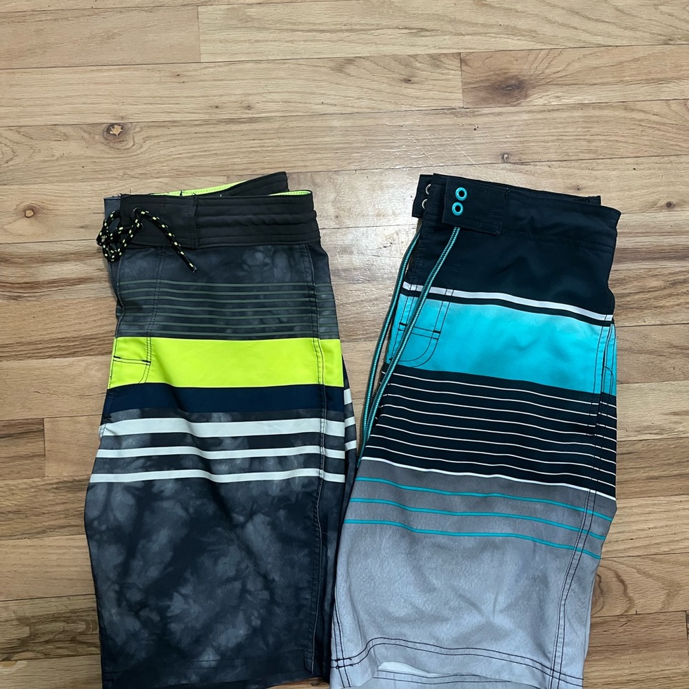Men’s small Striped Swim Shorts - Black and Blue